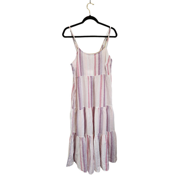 Nwt Beach Lunch Lounge Viola Stripe Adjustable Cami Tiered Smock Lana Dress L - Picture 1 of 7